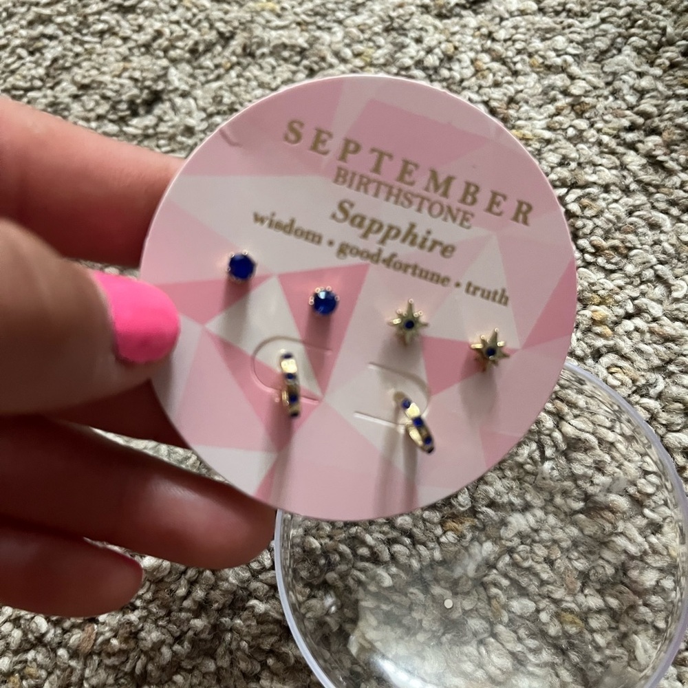 Sapphire Birthstone Earrings Set - Blue and Gold